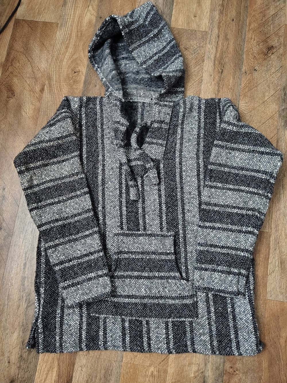 Men's Black & Gray Hooded Baja Pullover Jacket